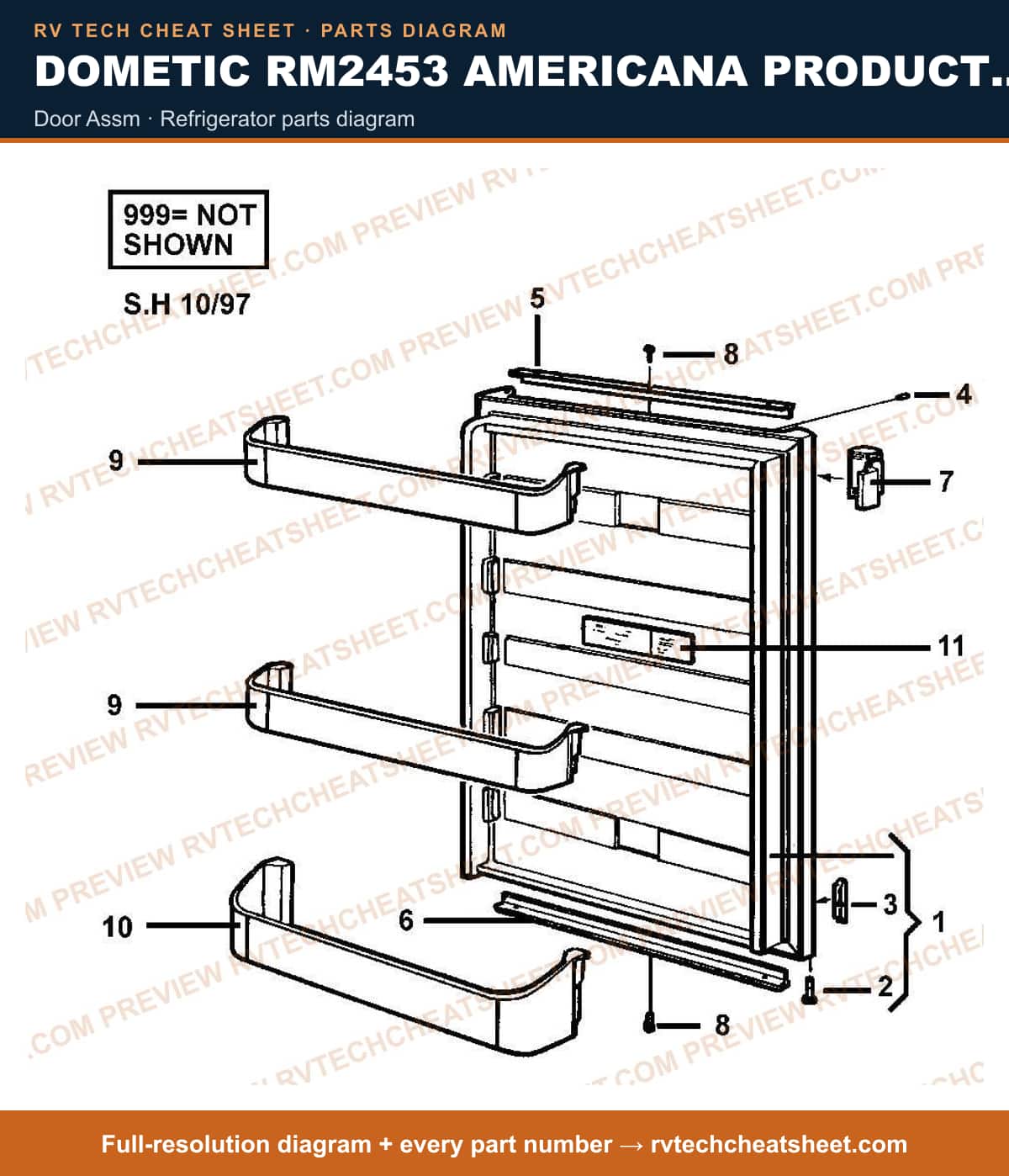 Dometic RM2453 Americana Product # 921140110 Black door assm — parts list sheet