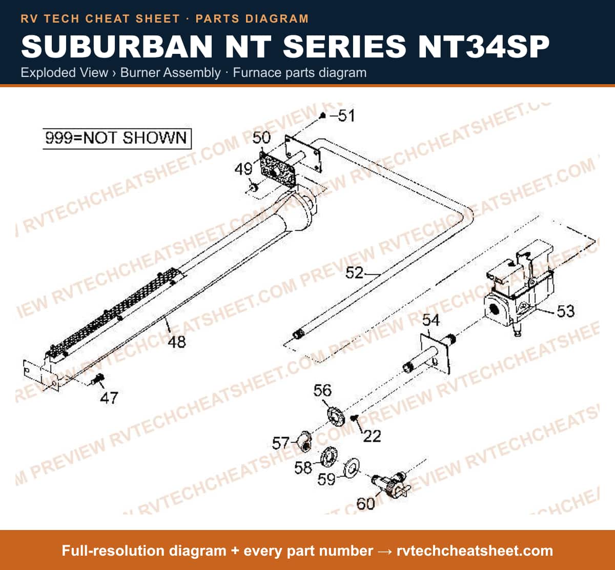 Suburban Nt Series NT34SP exploded view › burner assembly — exploded parts diagram 2 of 2