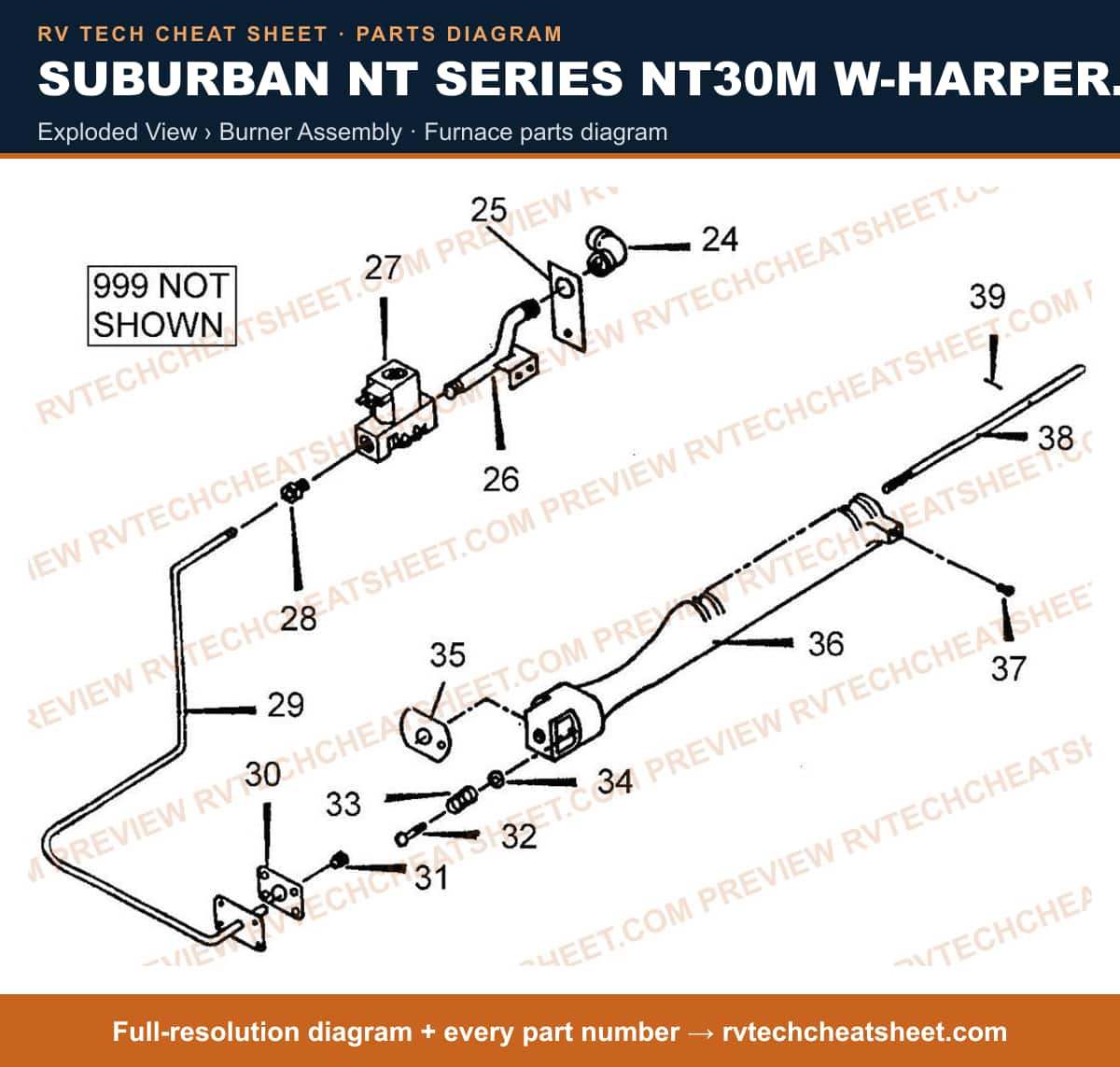 Suburban Nt Series NT30M W-harper Wyman Valve exploded view › burner assembly — exploded parts diagram 1 of 2