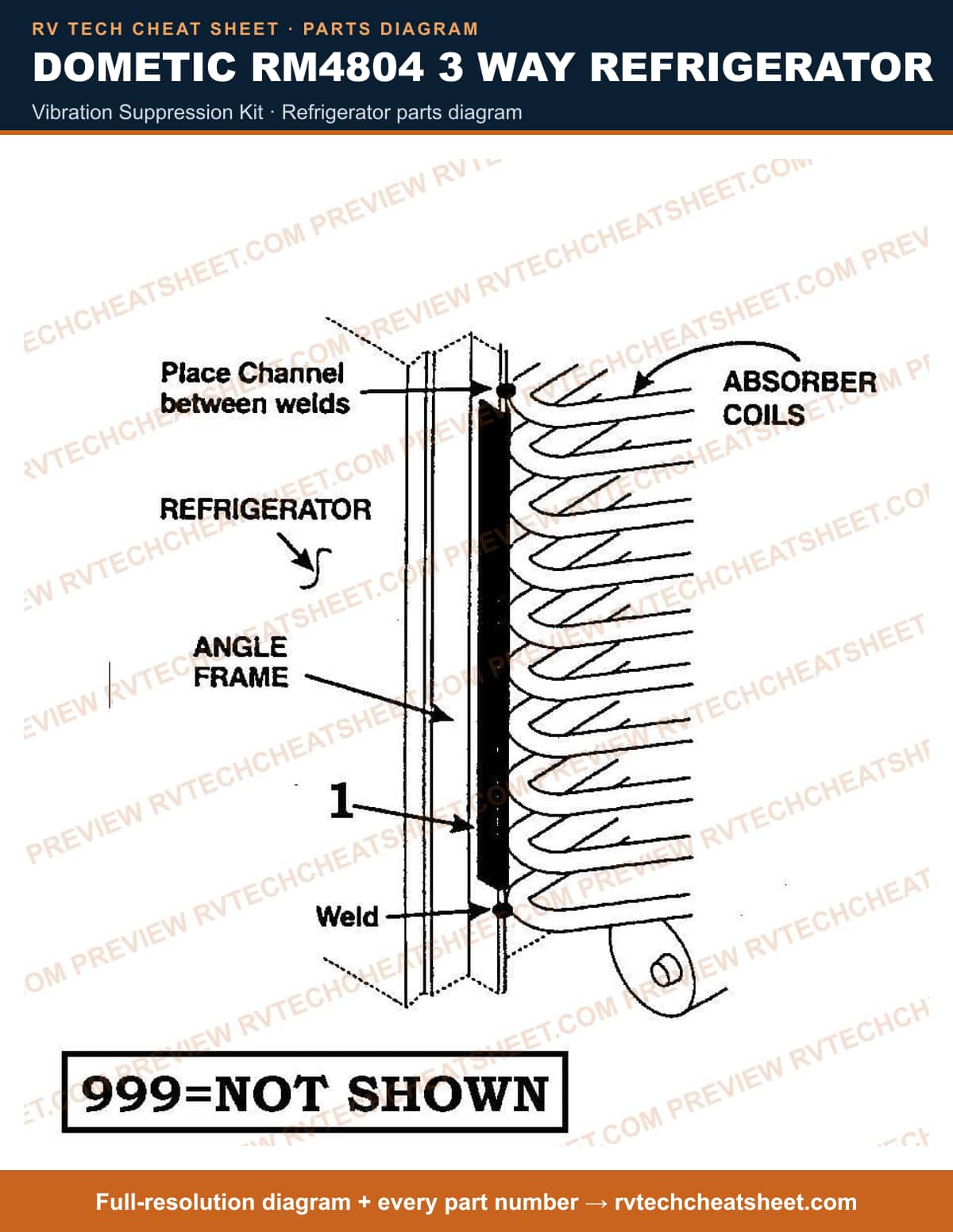 Dometic RM4804 3 Way Refrigerator vibration suppression kit — parts list sheet