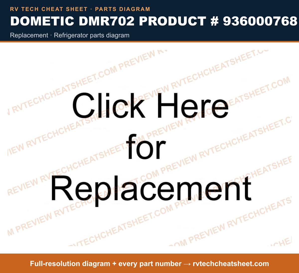 Dometic DMR702 Product # 936000768 replacement — parts list sheet