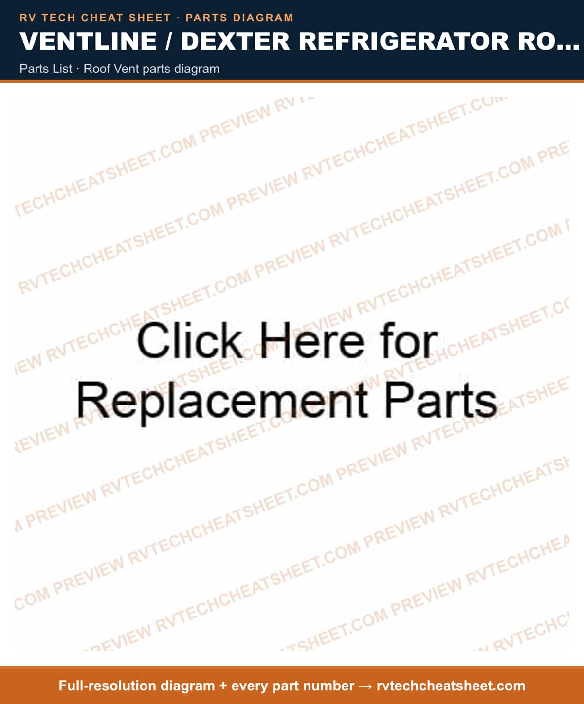 Ventline / Dexter Refrigerator Roof Vents / Outlet Fans & Vents 5 Inch X 18 Inch Roof Vents parts list — parts list sheet 3 of 3