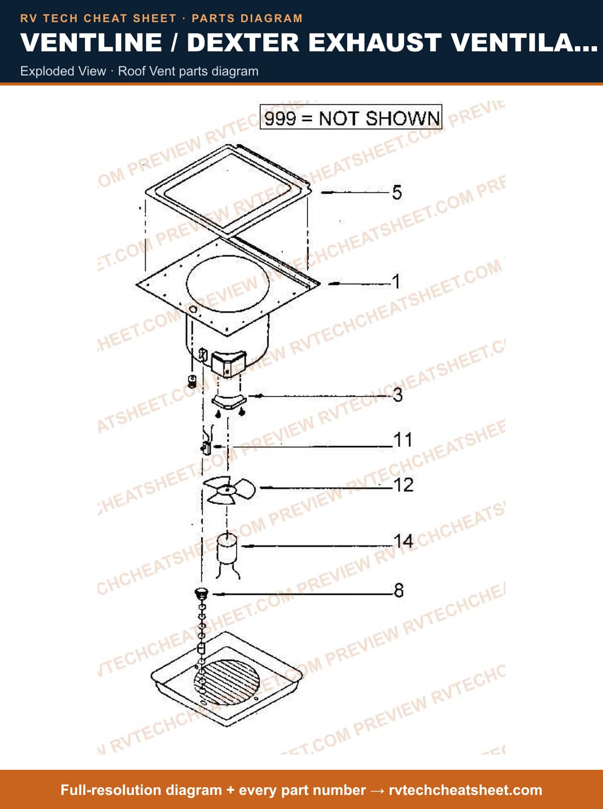 Ventline / Dexter Exhaust Ventilator V2015 Series exploded view — parts list sheet 1 of 3