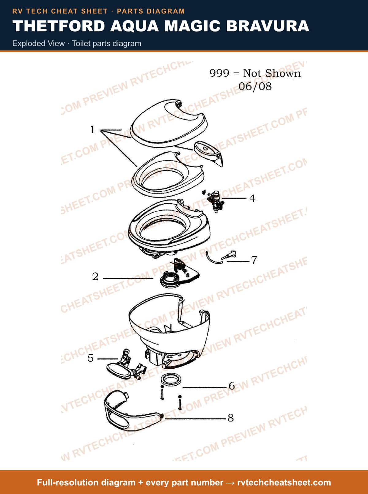 Thetford Aqua Magic Bravura exploded view — exploded parts diagram 2 of 3