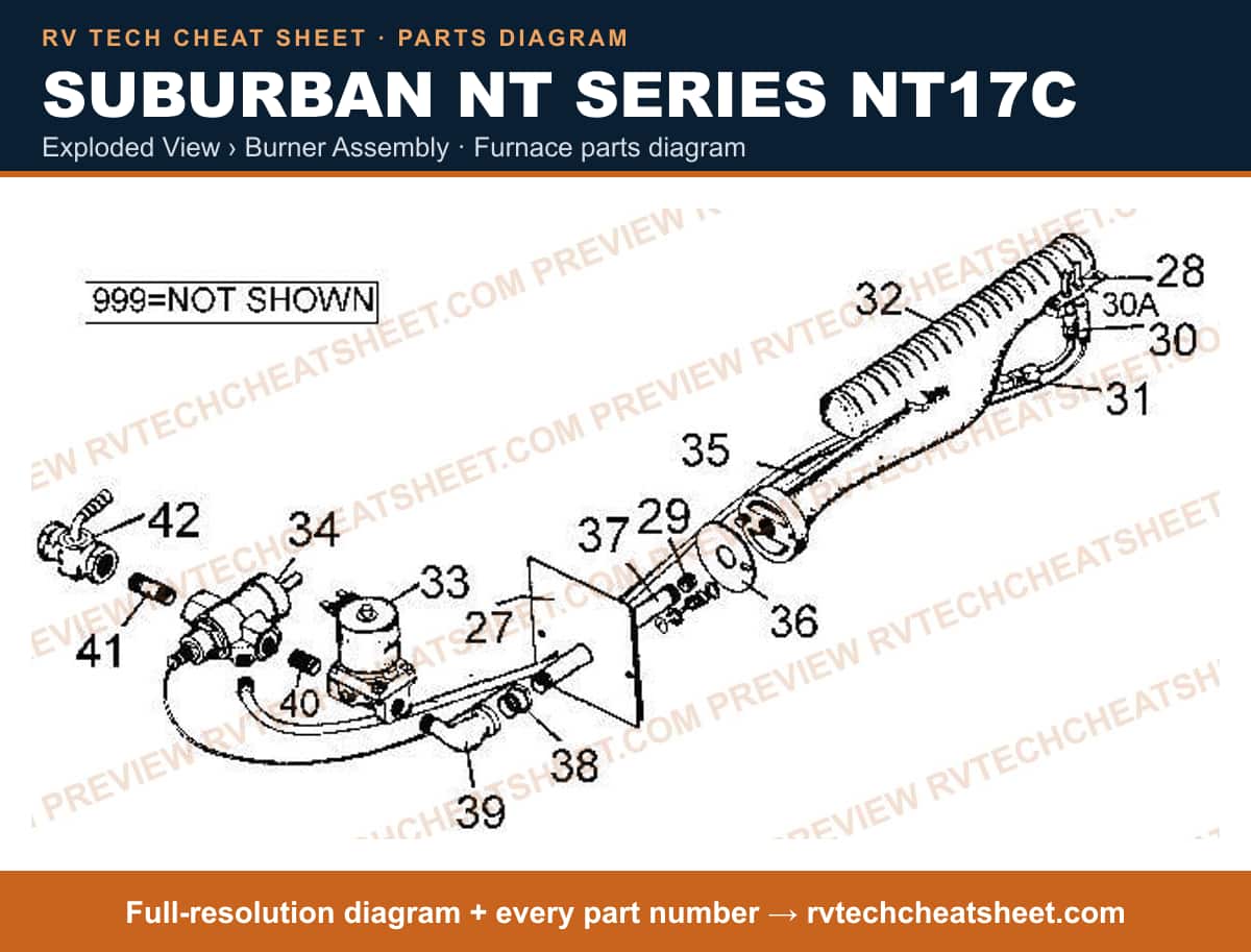 Suburban Nt Series NT17C exploded view › burner assembly — exploded parts diagram
