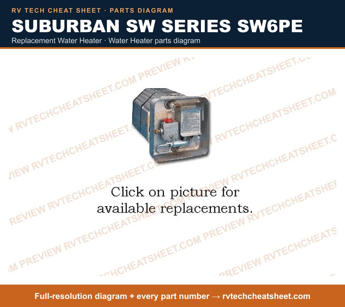 Suburban Sw Series SW6PE replacement water heater — exploded parts diagram