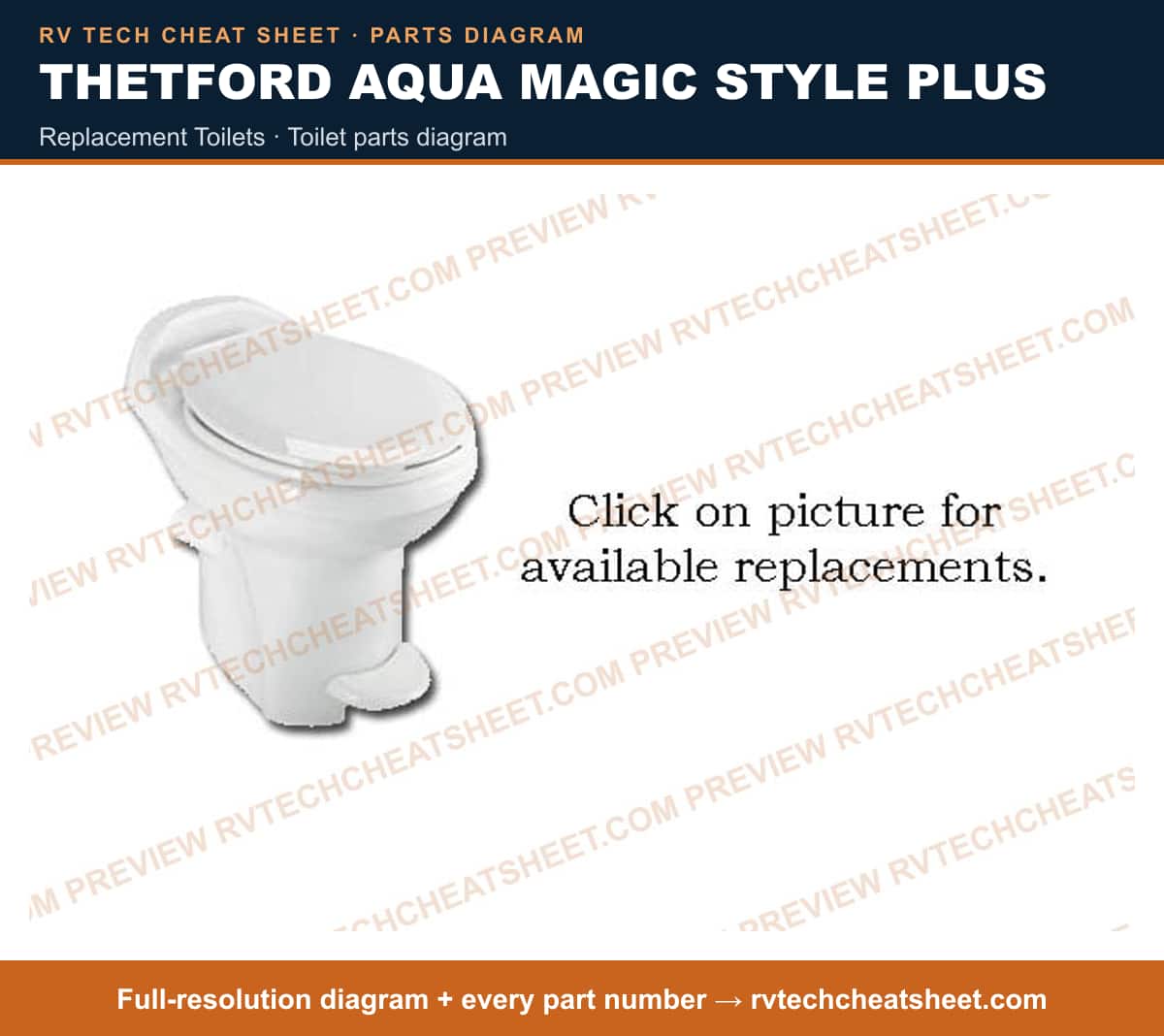 Thetford Aqua Magic Style Plus replacement toilets — exploded parts diagram 1 of 3