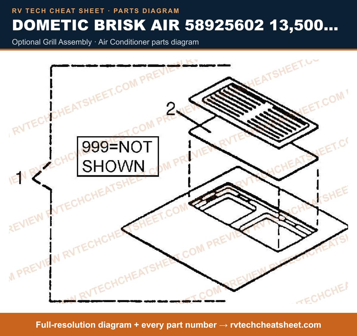 Dometic Brisk Air 58925602 13,500 BTU optional grill assembly — parts list sheet