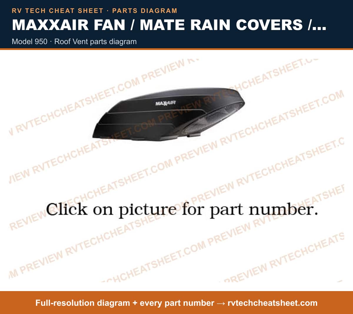 MaxxAir Fan / Mate Rain Covers / Model 850 model 950 — exploded parts diagram 1 of 3
