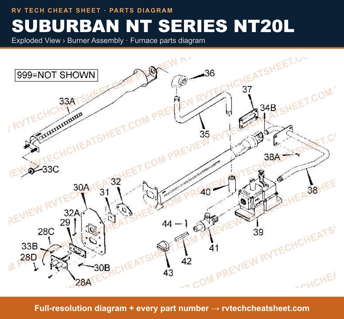 Suburban Nt Series NT20L exploded view › burner assembly — exploded parts diagram