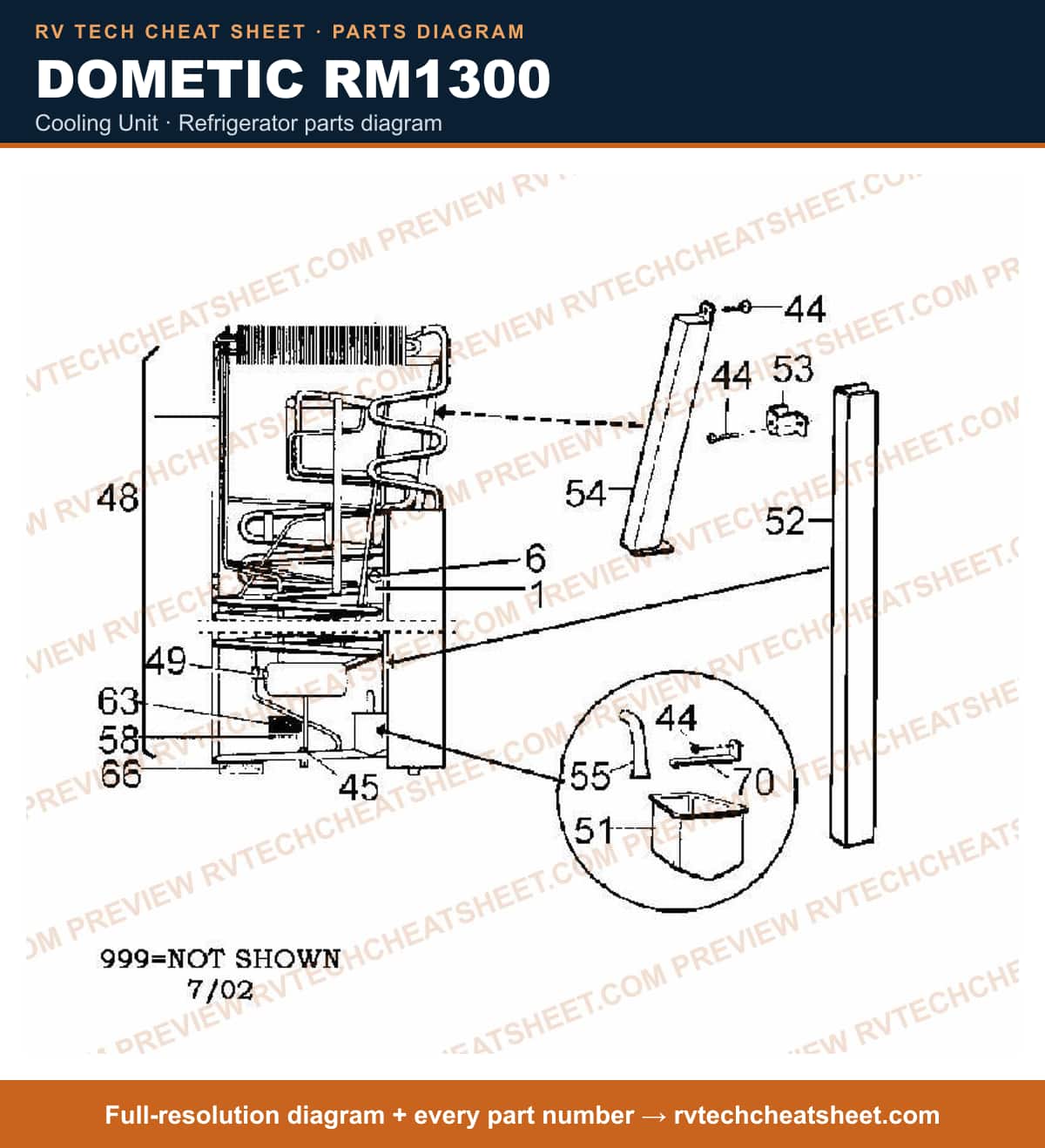 Dometic RM1300 cooling unit — parts list sheet