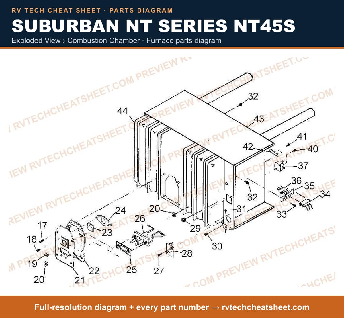 Suburban Nt Series NT45S exploded view › combustion chamber — exploded parts diagram 1 of 2