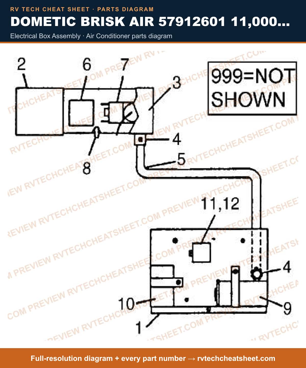 Dometic Brisk Air 57912601 11,000 BTU electrical box assembly — exploded parts diagram