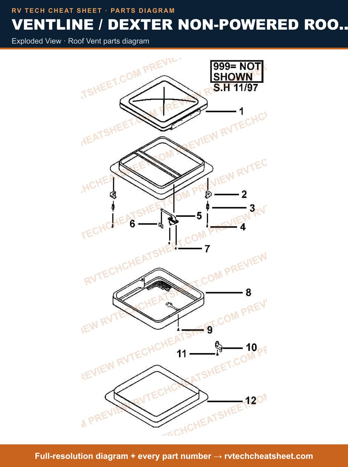 Ventline / Dexter Non-powered Roof Vents V2392 Series exploded view — parts list sheet 2 of 3