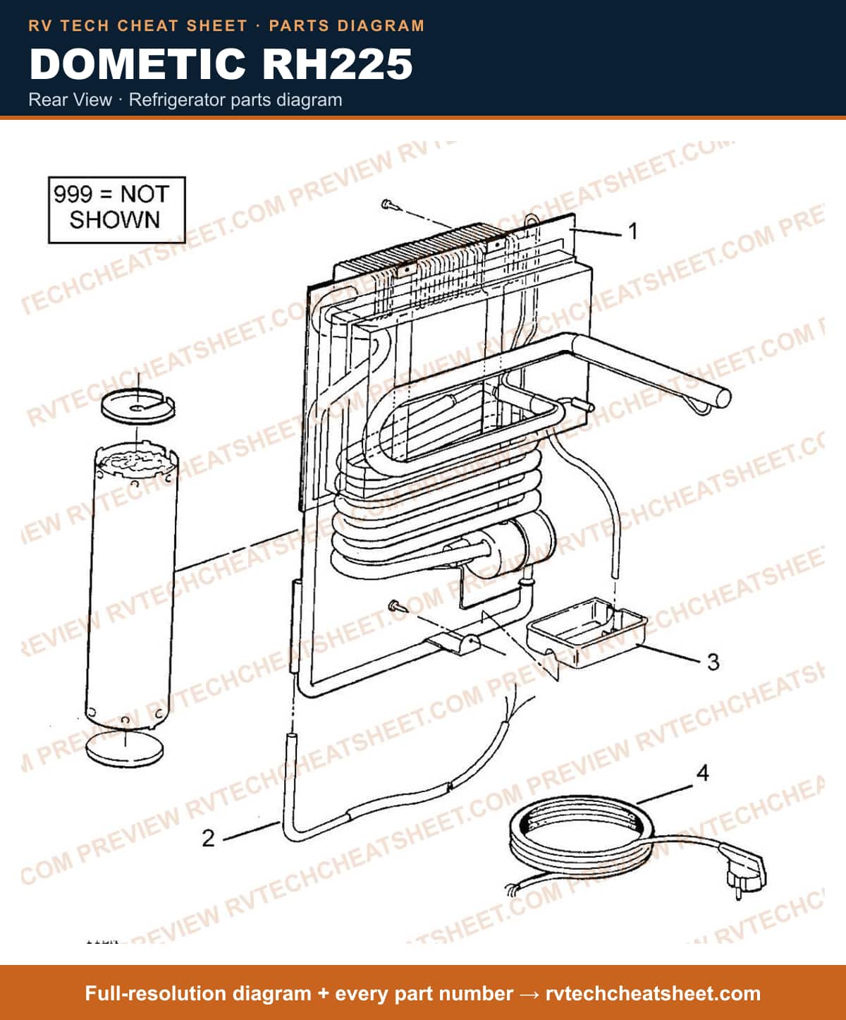 Dometic RH225 rear view — exploded parts diagram