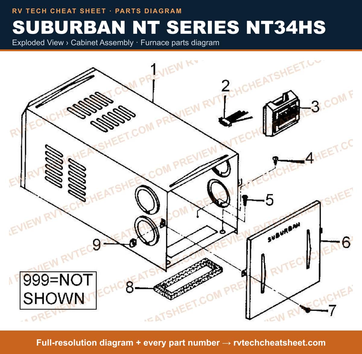 Suburban Nt Series NT34HS exploded view › cabinet assembly — exploded parts diagram 1 of 2
