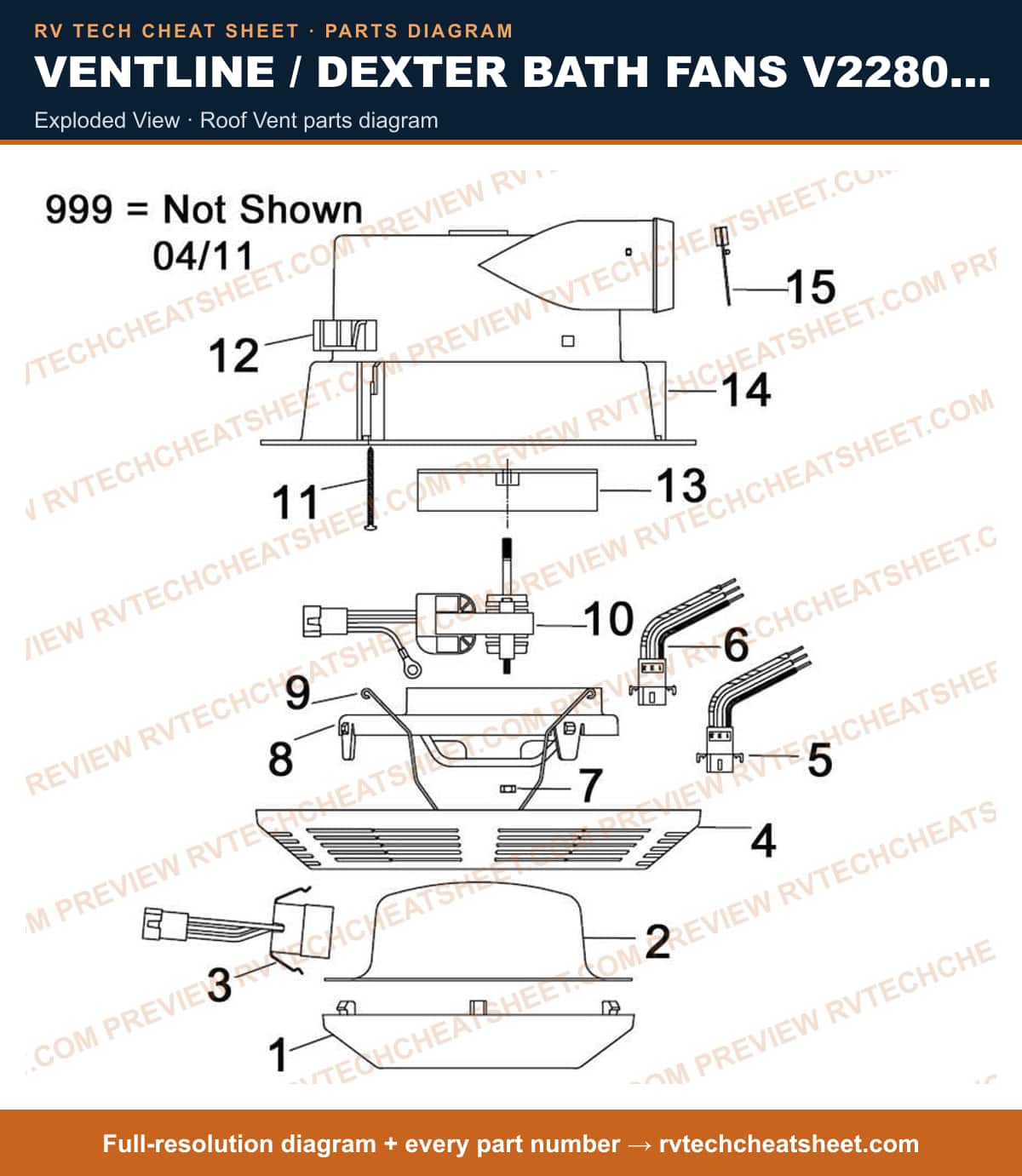 Ventline / Dexter Bath Fans V2280 Series exploded view — parts list sheet 1 of 3