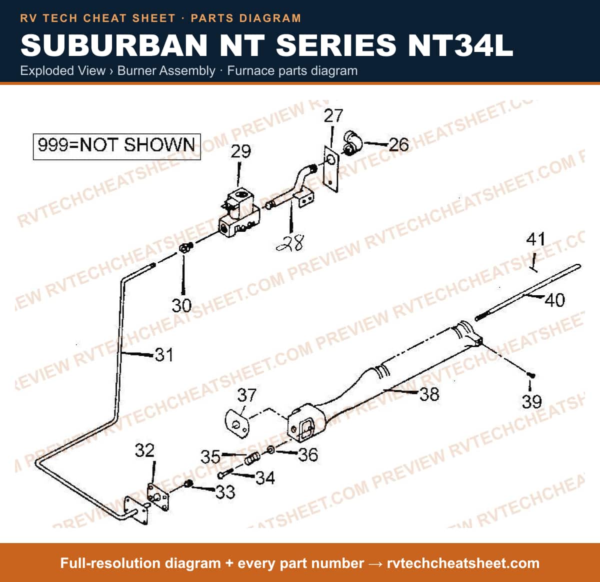 Suburban Nt Series NT34L exploded view › burner assembly — exploded parts diagram 1 of 2
