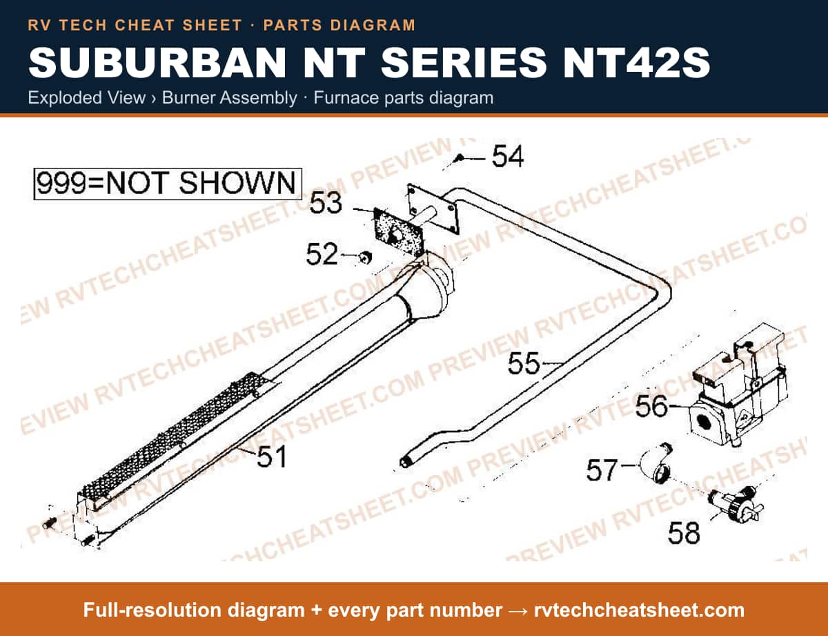 Suburban Nt Series NT42S exploded view › burner assembly — exploded parts diagram 1 of 2