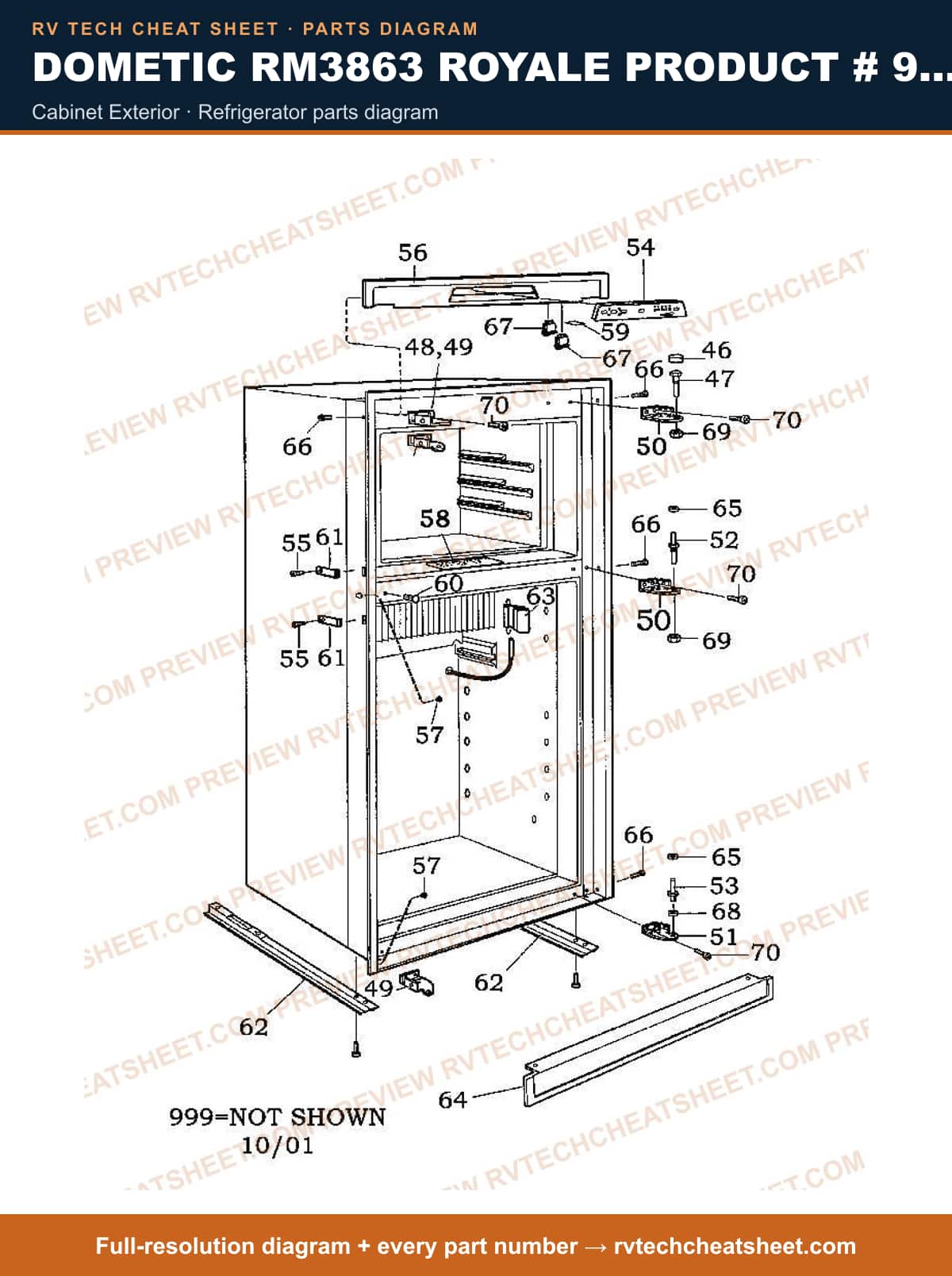 Dometic RM3863 Royale Product # 921146061 Black cabinet exterior — parts list sheet
