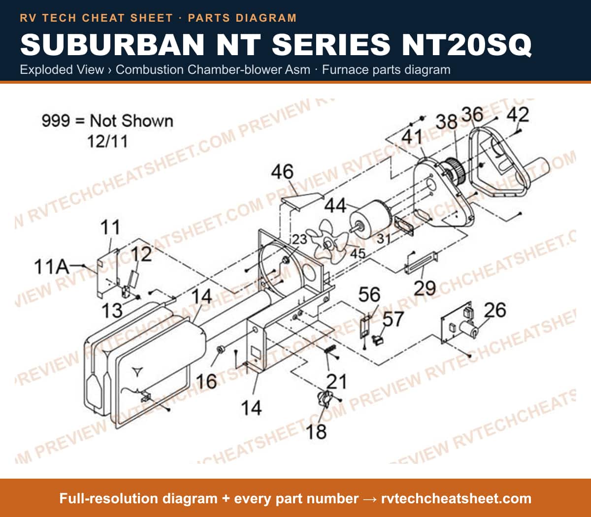 Suburban Nt Series NT20SQ exploded view › combustion chamber-blower asm — exploded parts diagram