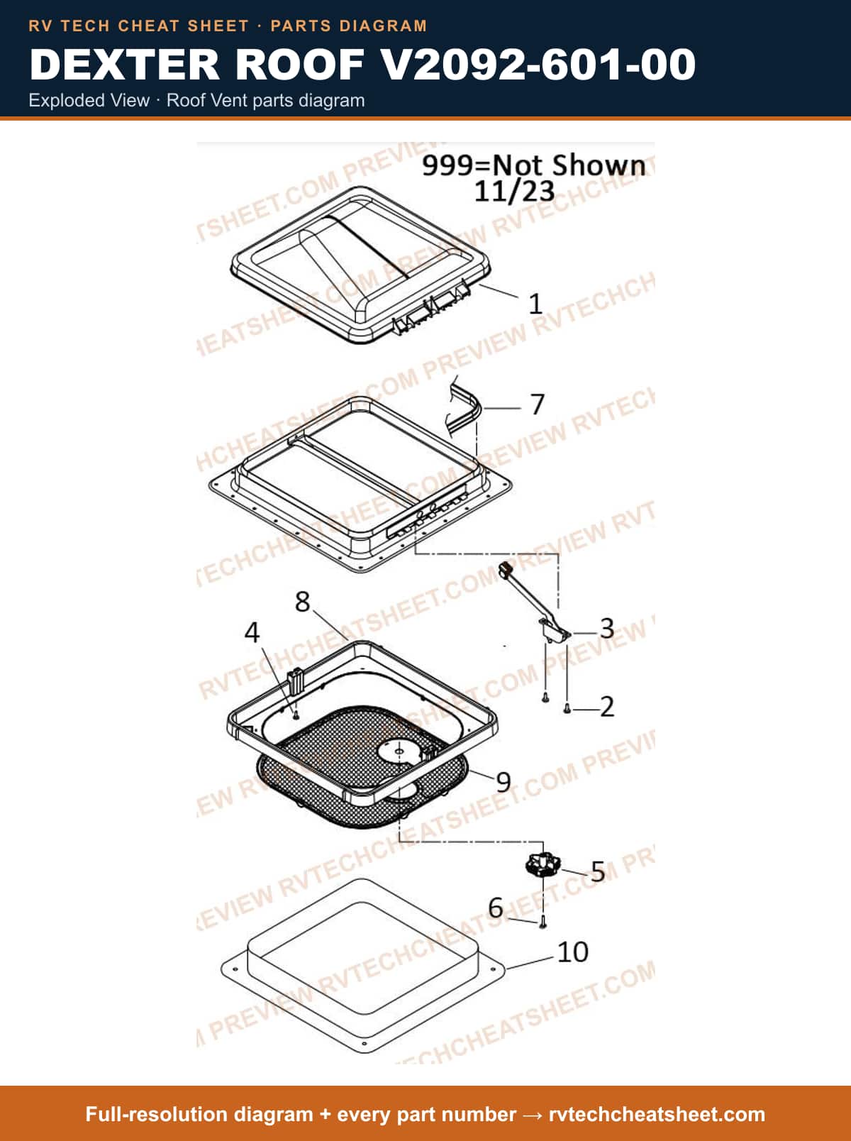 Dexter Roof V2092-601-00 exploded view — parts list sheet 2 of 3