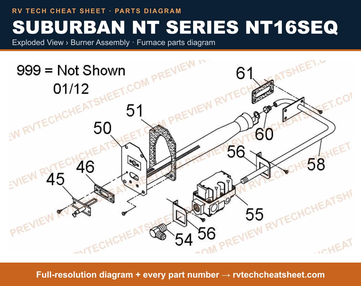 Suburban Nt Series NT16SEQ exploded view › burner assembly — exploded parts diagram