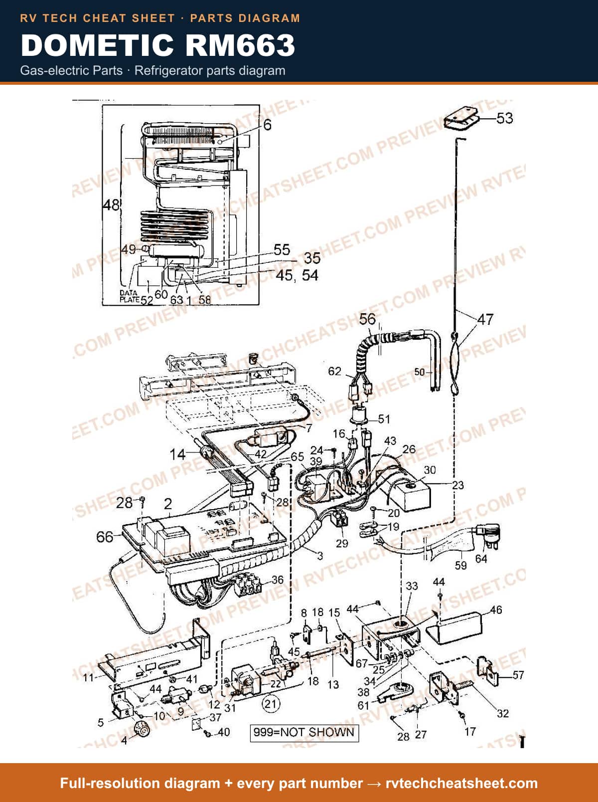 Dometic RM663 gas-electric parts — parts list sheet