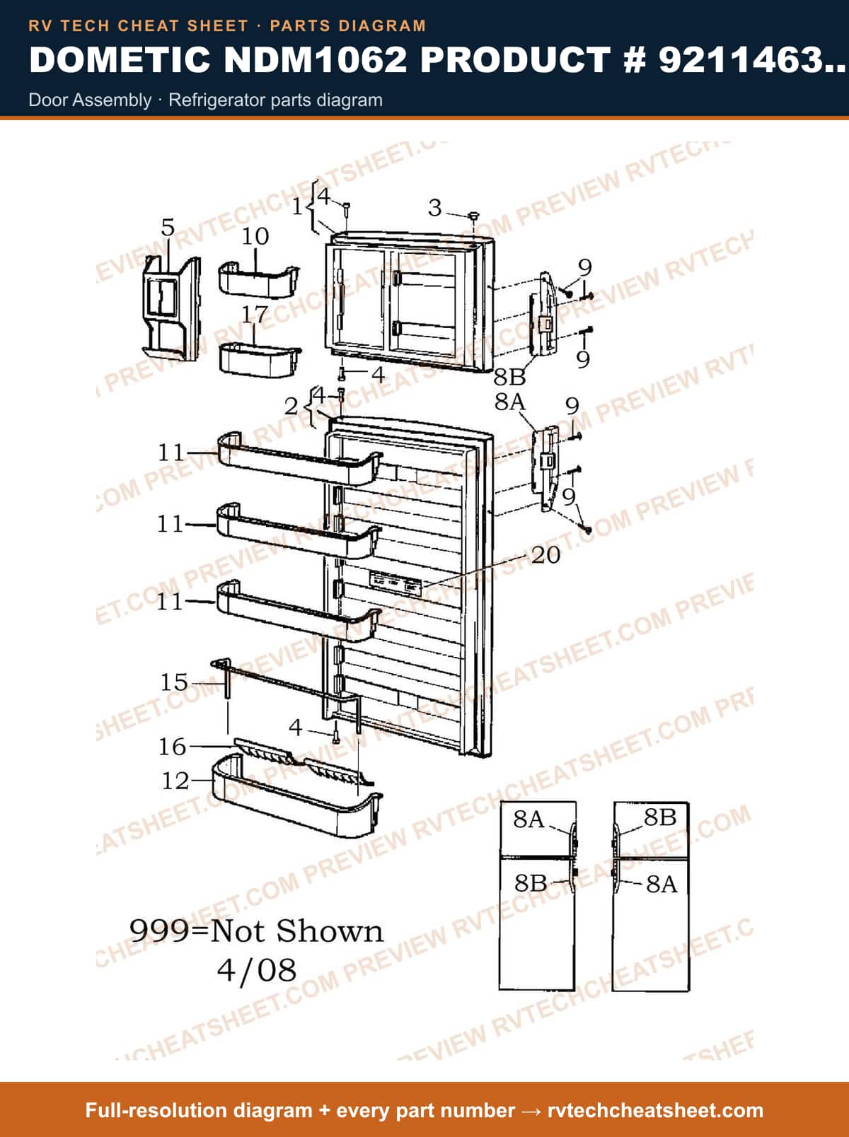 Dometic NDM1062 Product # 921146313 Black door assembly — parts list sheet