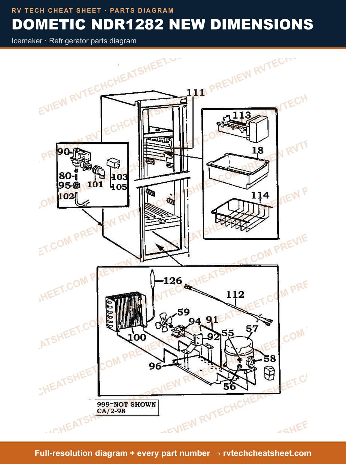 Dometic NDR1282 New Dimensions icemaker — parts list sheet