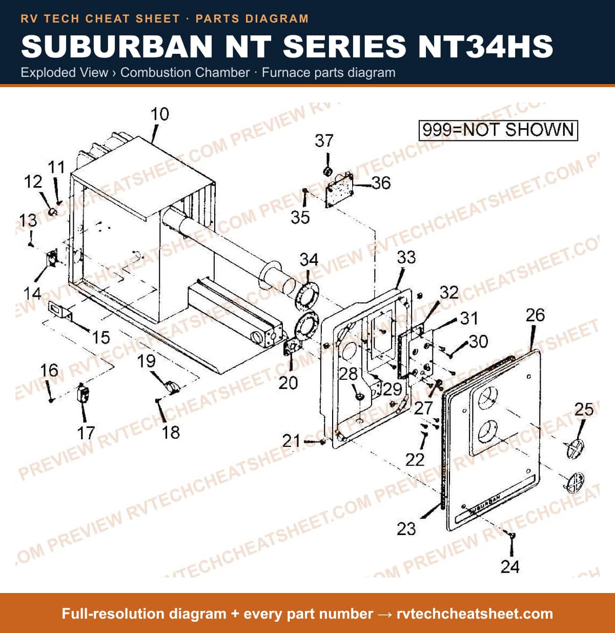 Suburban Nt Series NT34HS exploded view › combustion chamber — exploded parts diagram 1 of 2