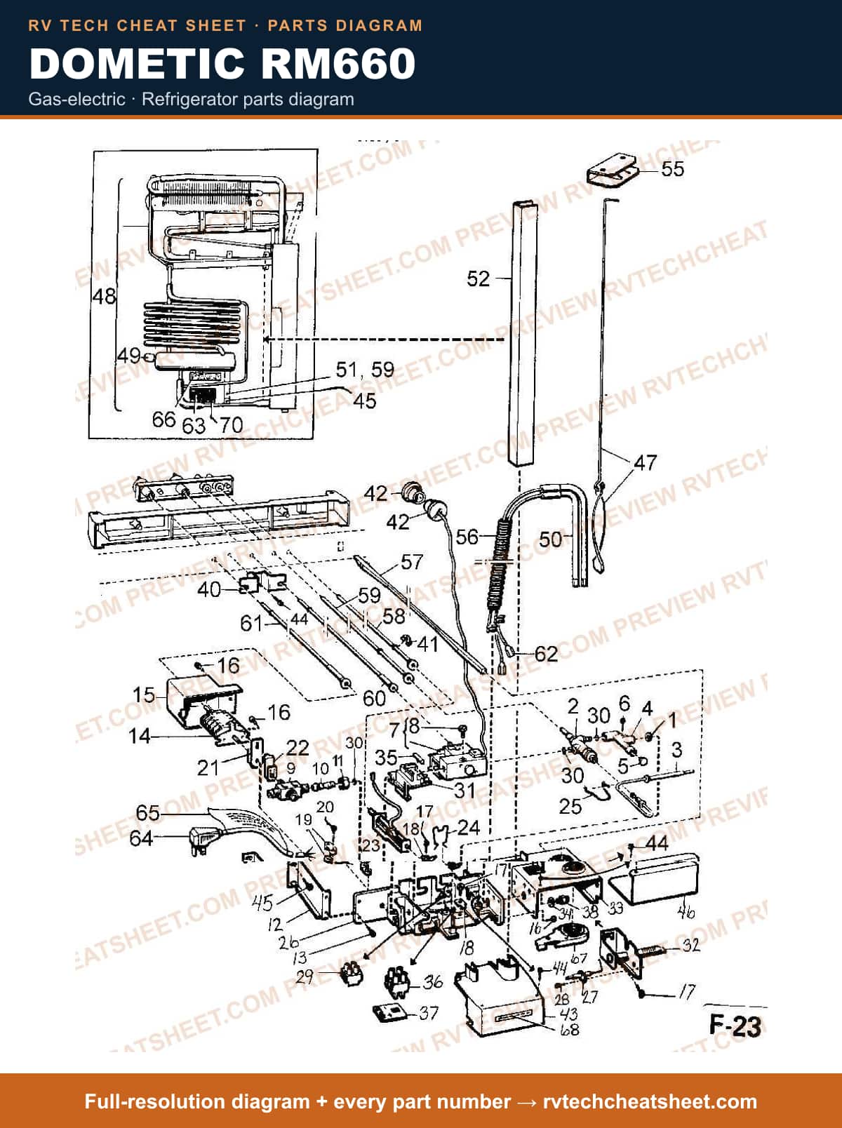 Dometic RM660 gas-electric — parts list sheet