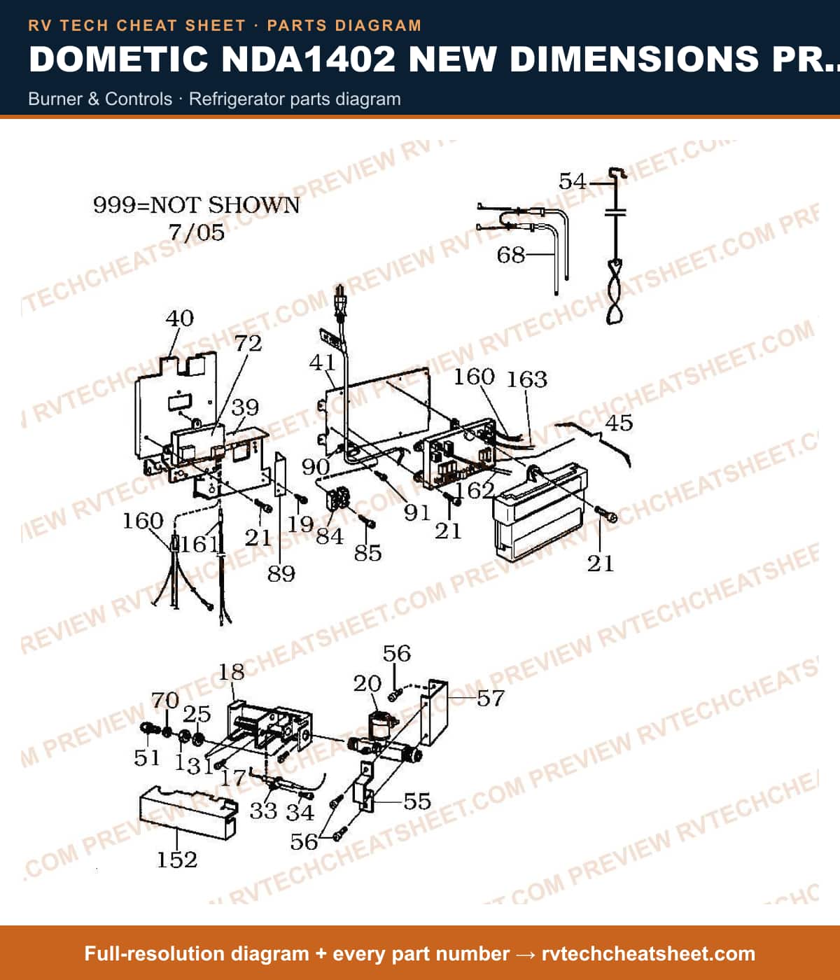 Dometic NDA1402 New Dimensions Product # 921148254 Black burner & controls — parts list sheet
