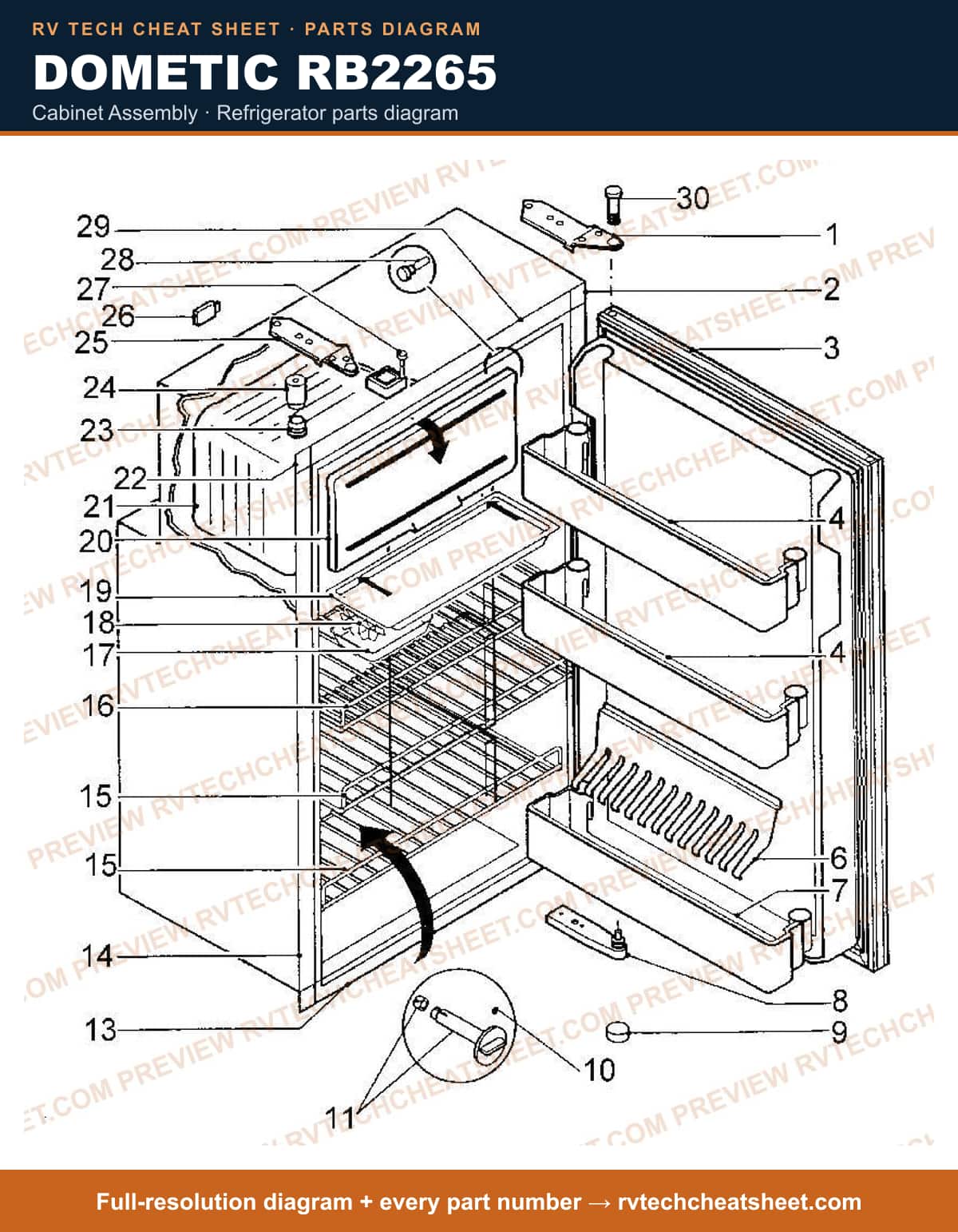 Dometic RB2265 cabinet assembly — exploded parts diagram