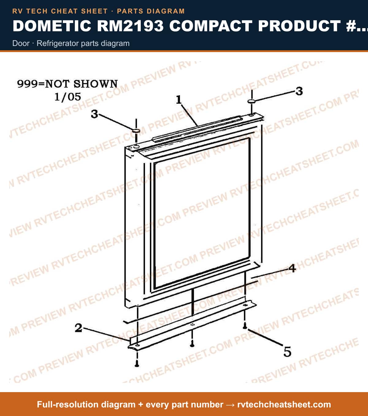 Dometic RM2193 Compact Product # 921131022 door — parts list sheet