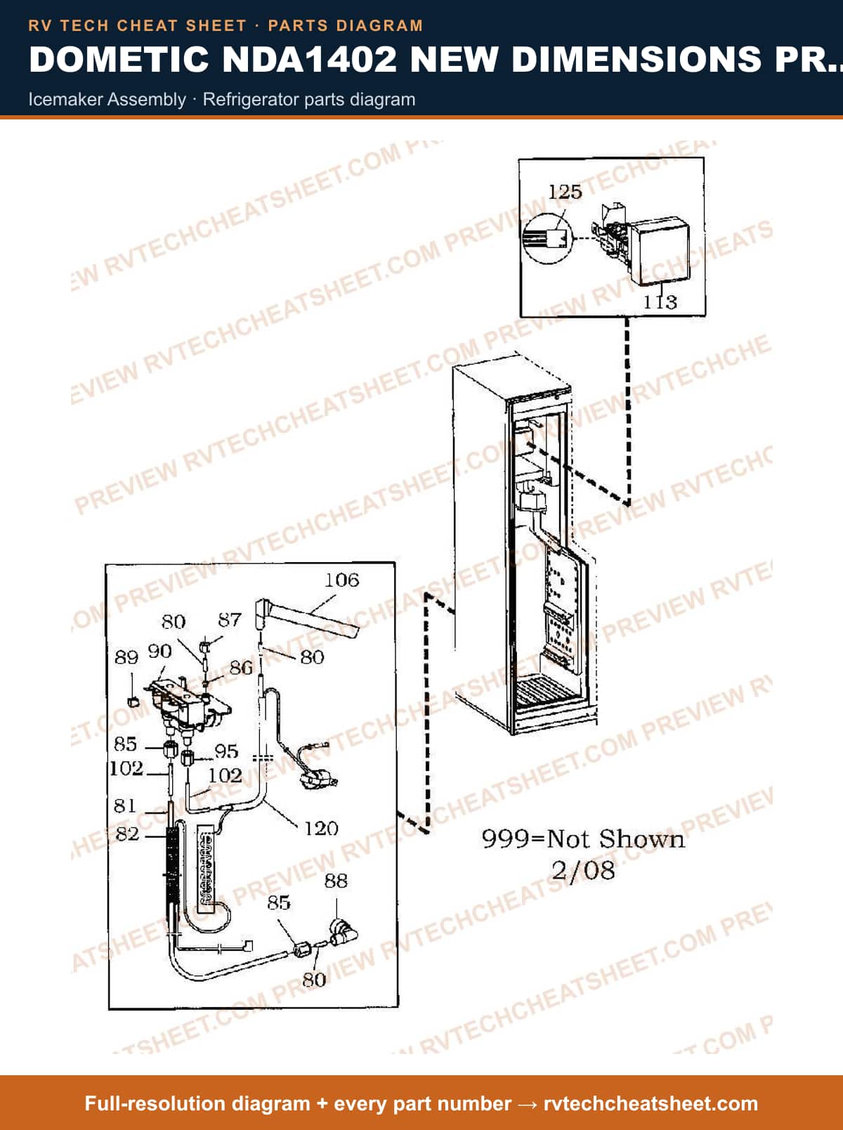 Dometic NDA1402 New Dimensions Product # 921148407 Black icemaker assembly — parts list sheet