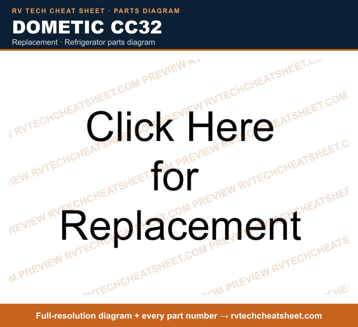 Dometic CC32 replacement — parts list sheet