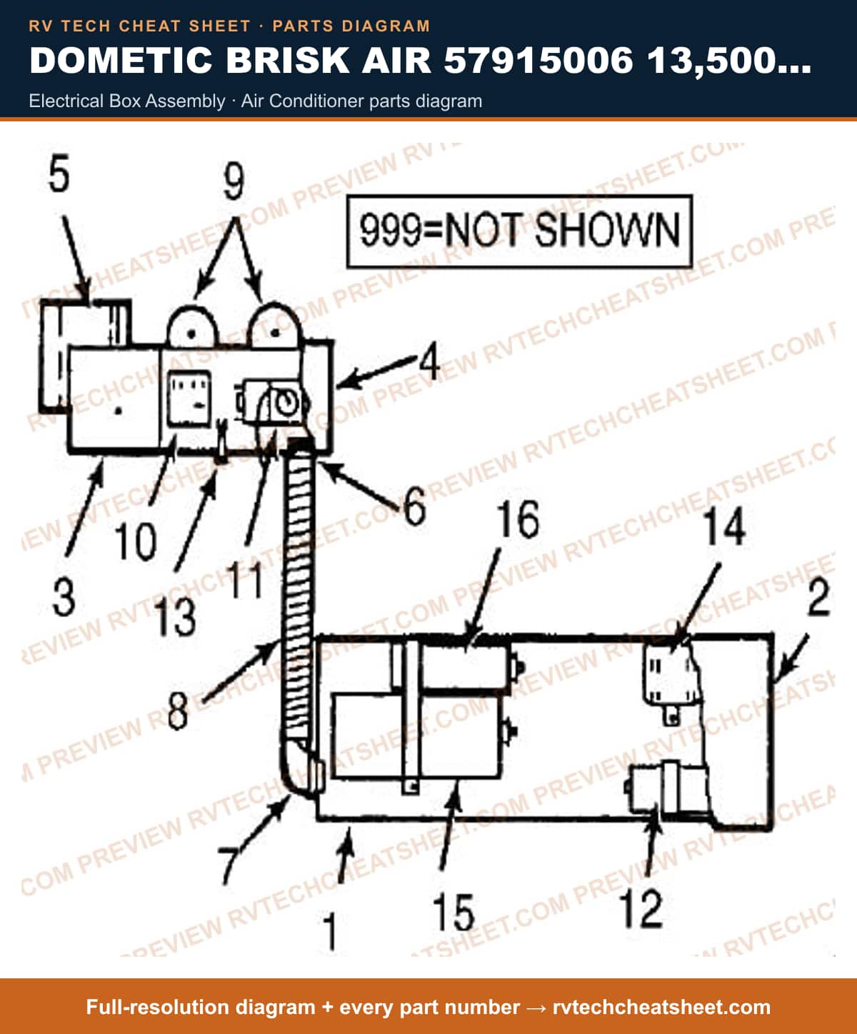 Dometic Brisk Air 57915006 13,500 BTU electrical box assembly — exploded parts diagram