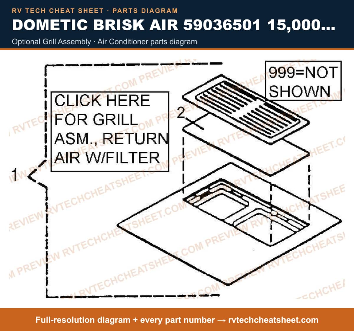Dometic Brisk Air 59036501 15,000 BTU optional grill assembly — exploded parts diagram