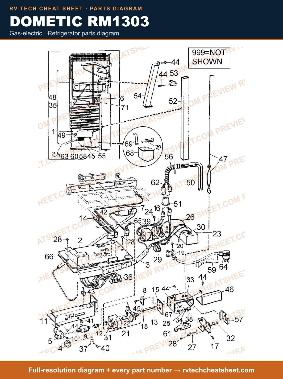 Dometic RM1303 gas-electric — parts list sheet