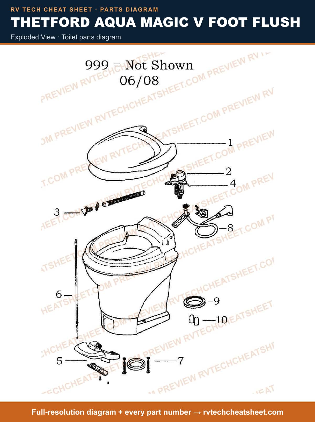 Thetford Aqua Magic V Foot Flush exploded view — exploded parts diagram 2 of 3