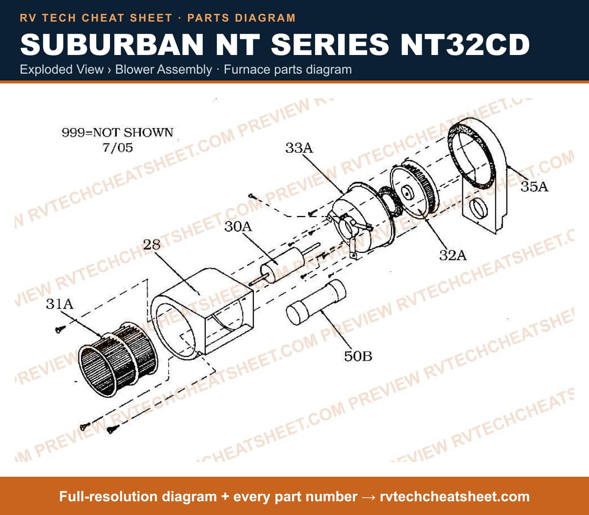 Suburban Nt Series NT32CD exploded view › blower assembly — exploded parts diagram 2 of 2