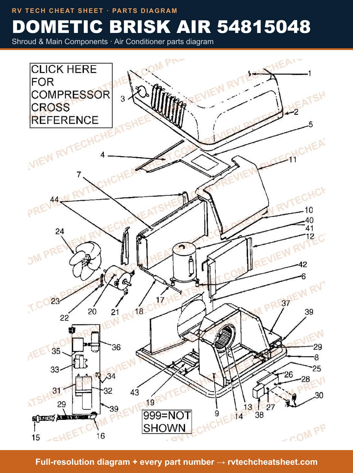 Dometic Brisk Air 54815048 shroud & main components — exploded parts diagram