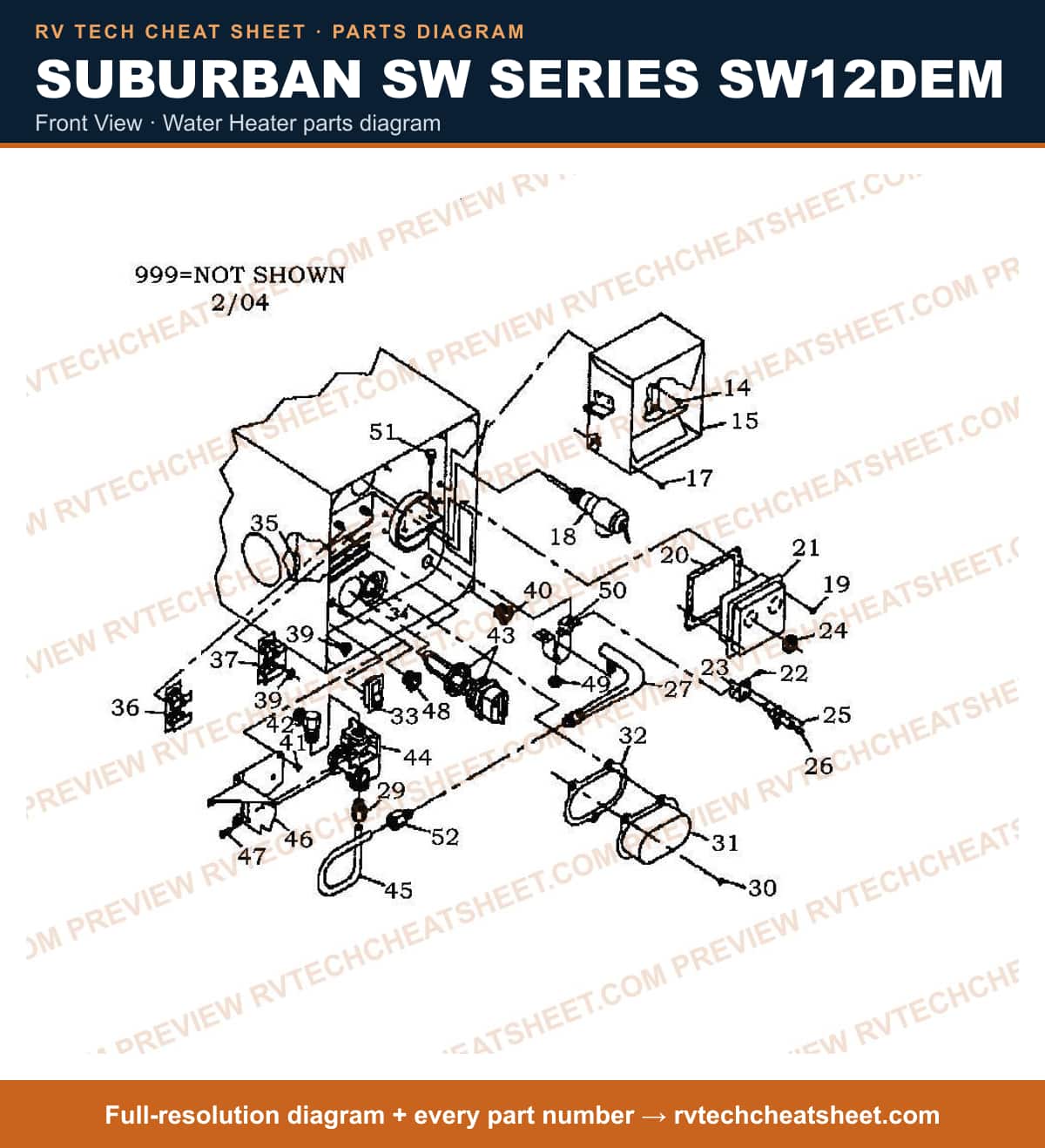 Suburban Sw Series SW12DEM front view — exploded parts diagram