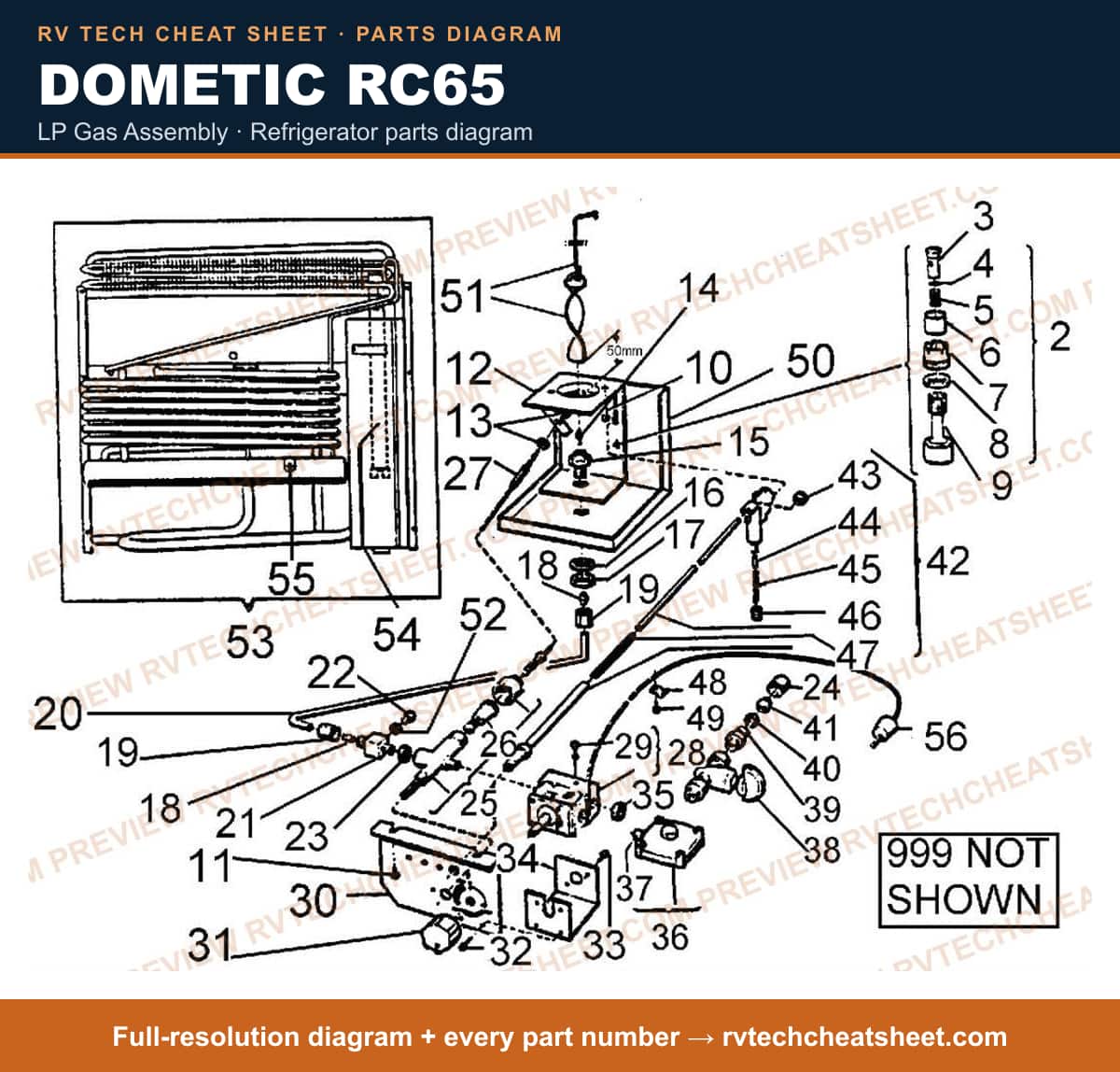 Dometic RC65 lp gas assembly — exploded parts diagram