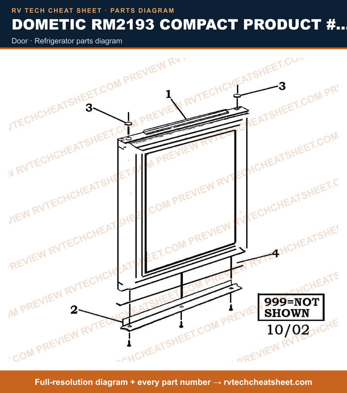 Dometic RM2193 Compact Product # 921131007 door — parts list sheet
