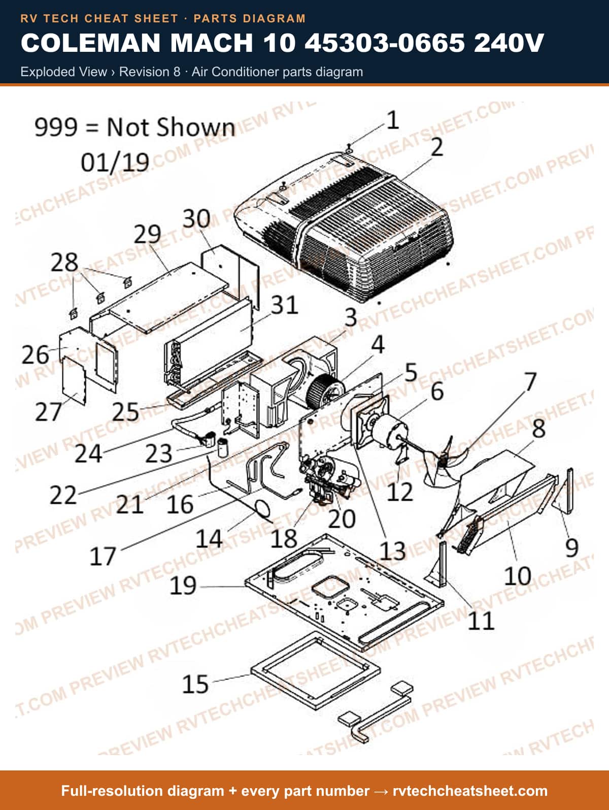 Coleman Mach 10 45303-0665 240V exploded view › revision 8 — exploded parts diagram