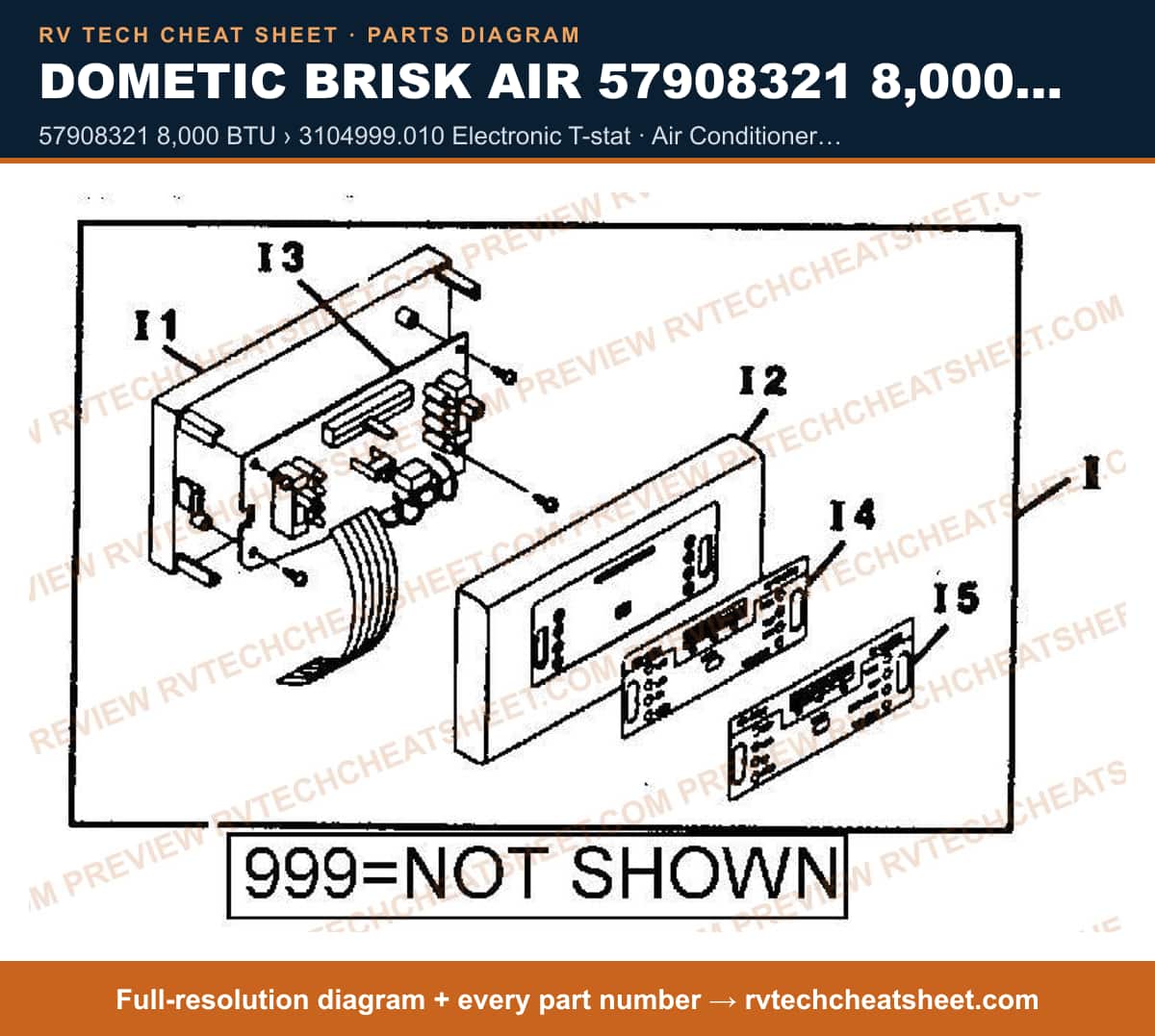 Dometic Brisk Air 57908321 8,000 BTU 57908321 8,000 btu › 3104999.010 electronic t-stat — exploded parts diagram