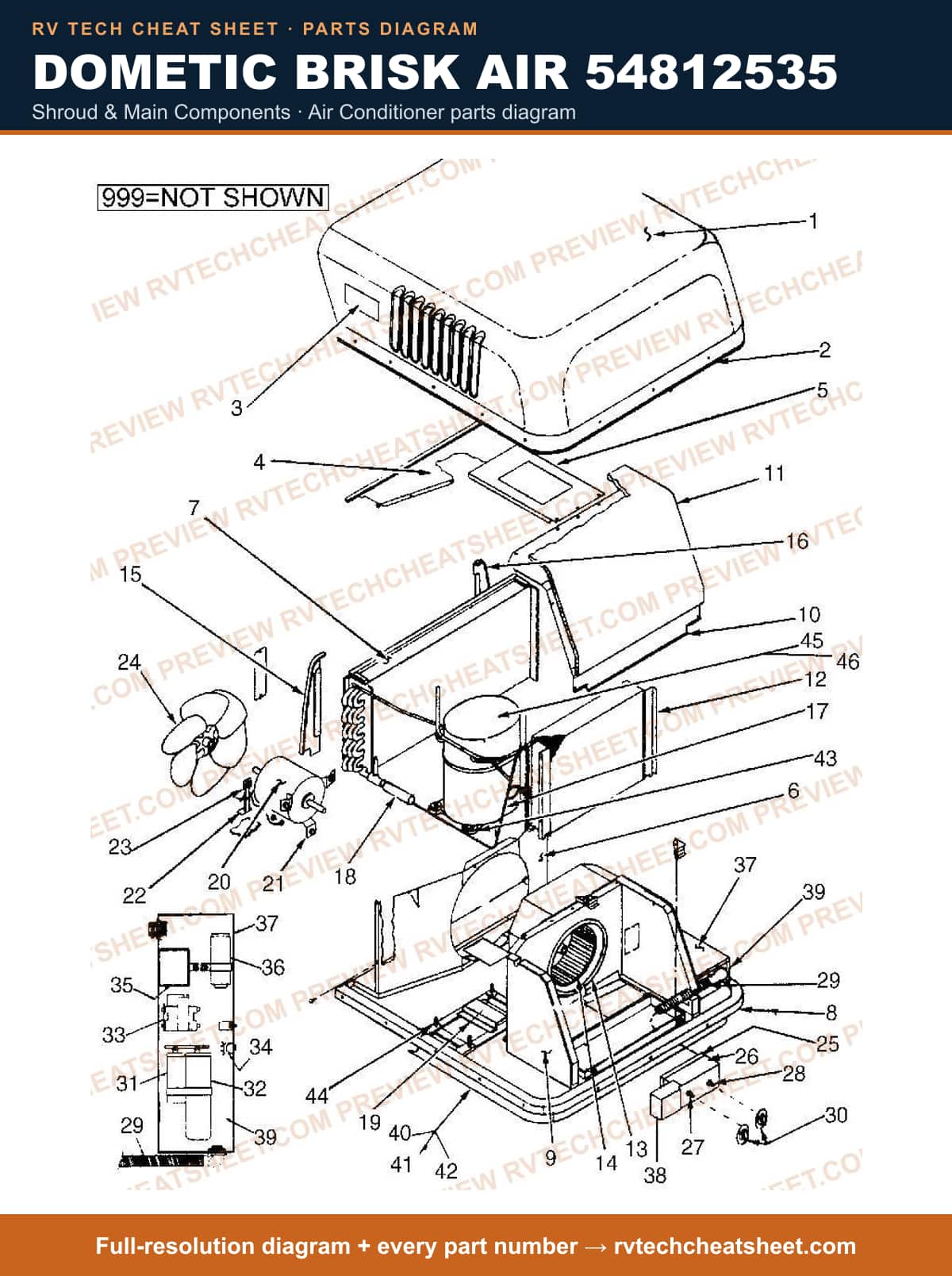 Dometic Brisk Air 54812535 shroud & main components — exploded parts diagram