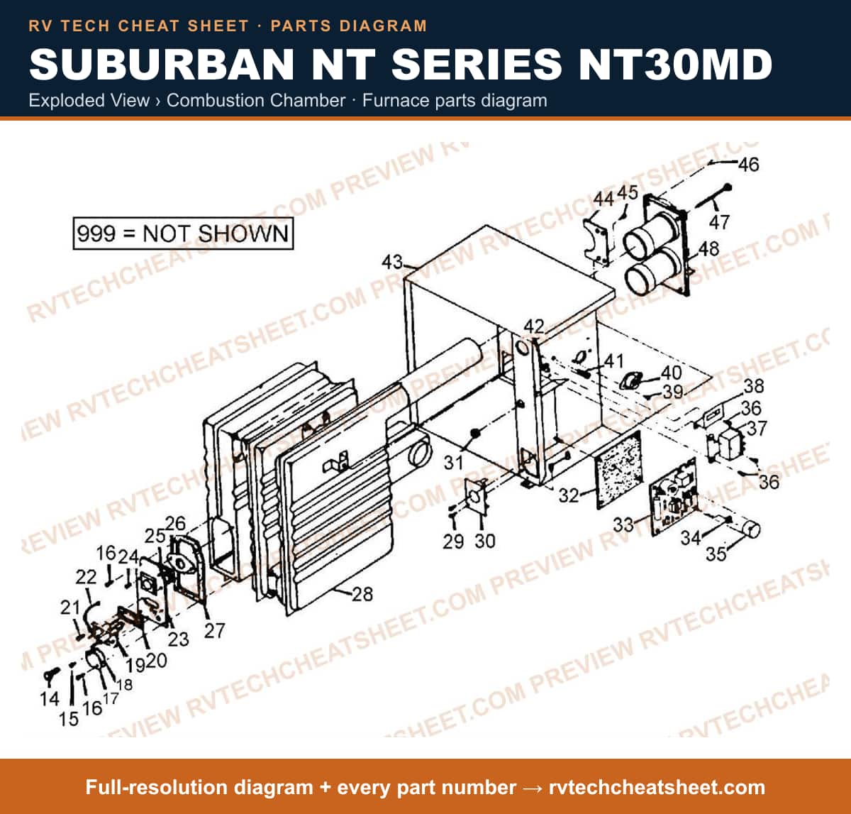 Suburban Nt Series NT30MD exploded view › combustion chamber — exploded parts diagram 1 of 2